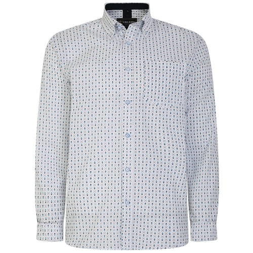 KAM Long Sleeve Dobby Print Shirt White